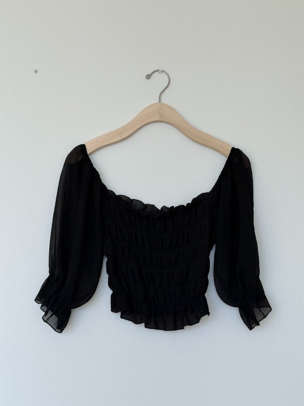 Urban Outfitters Shaina Ruched Cropped Top - Black - Size S Petite